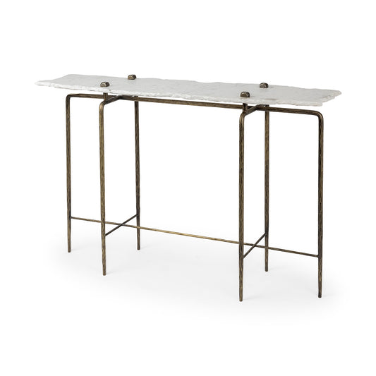 Mercana - Pinera III 49L x 17W White Marble Top Gold-Toned Iron Base Console Table - 68245-AB view 1