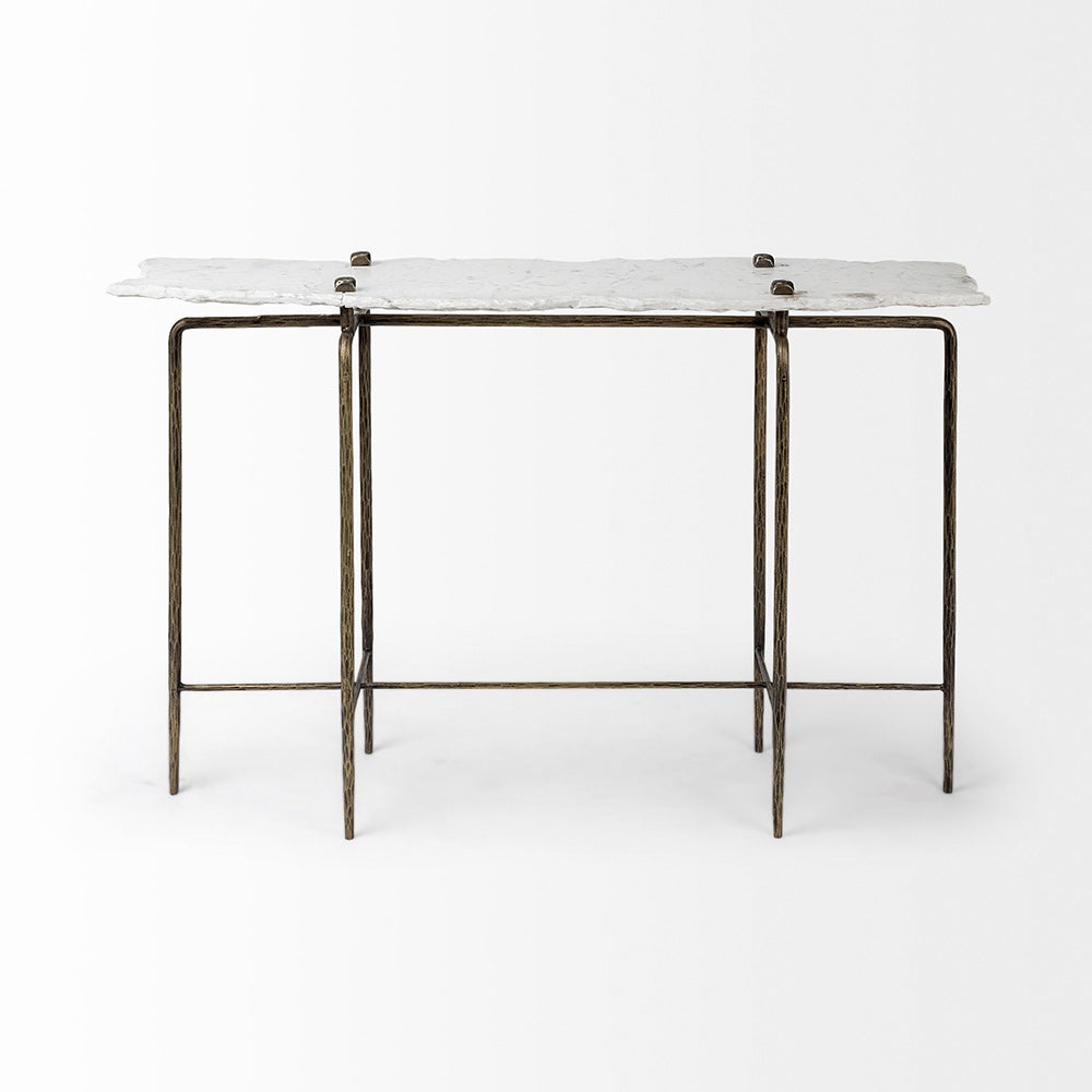 Mercana - Pinera III 49L x 17W White Marble Top Gold-Toned Iron Base Console Table - 68245-AB view 2