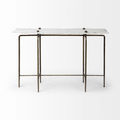 Mercana - Pinera III 49L x 17W White Marble Top Gold-Toned Iron Base Console Table - 68245-AB view 2