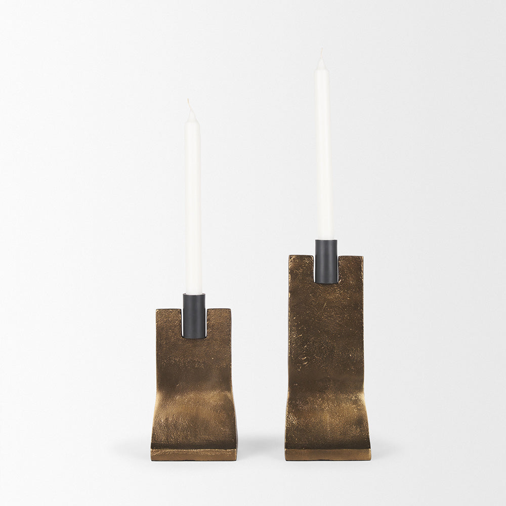 Mercana - Polli Antiqued Gold w/ Matte Black Metal Taper Candleholders (Set of 2) - 70670 view 3
