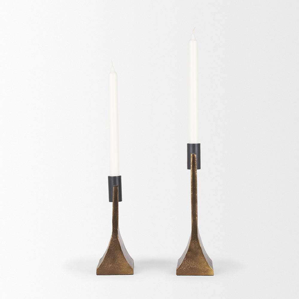 Mercana - Polli Antiqued Gold w/ Matte Black Metal Taper Candleholders (Set of 2) - 70670 view 4