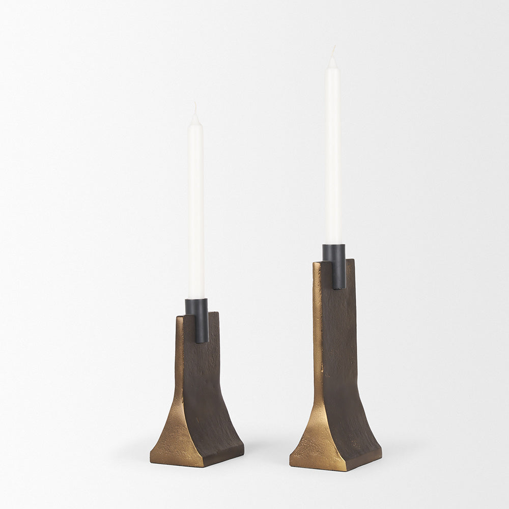 Mercana - Polli Antiqued Gold w/ Matte Black Metal Taper Candleholders (Set of 2) - 70670 view 5