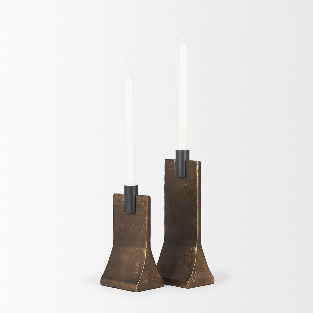 Mercana - Polli Antiqued Gold w/ Matte Black Metal Taper Candleholders (Set of 2) - 70670 view 6