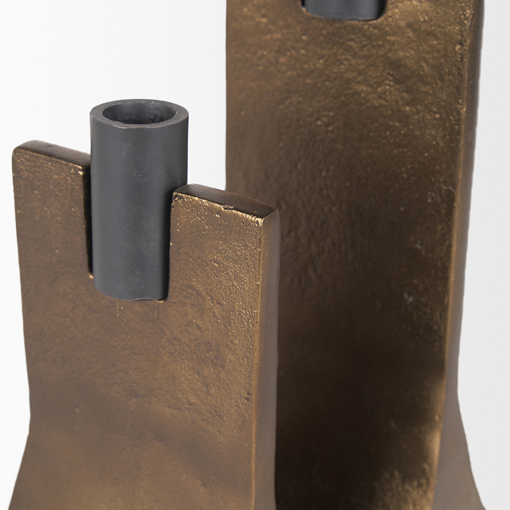 Mercana - Polli Antiqued Gold w/ Matte Black Metal Taper Candleholders (Set of 2) - 70670 view 9