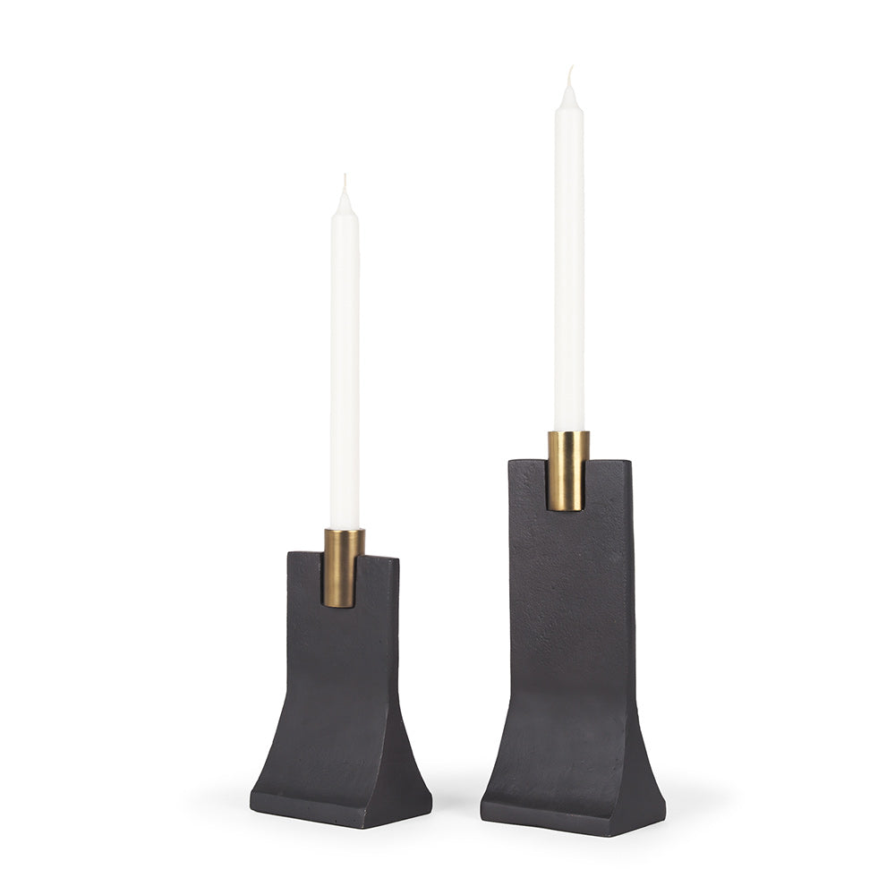 Mercana - Polli Matte Black w/ Brushed Gold Metal Taper Candleholders (Set of 2) - 70672 view 1