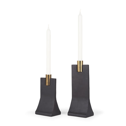 Mercana - Polli Matte Black w/ Brushed Gold Metal Taper Candleholders (Set of 2) - 70672 view 1