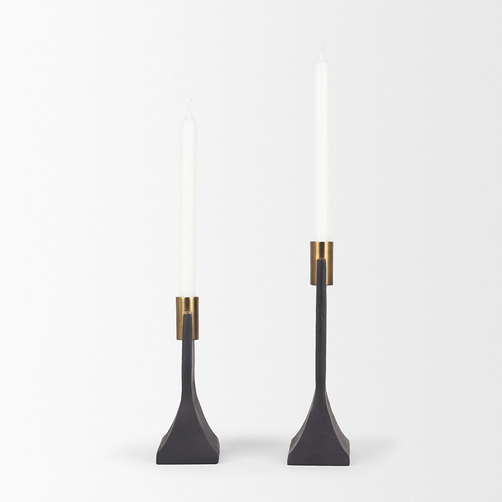 Mercana - Polli Matte Black w/ Brushed Gold Metal Taper Candleholders (Set of 2) - 70672 view 3