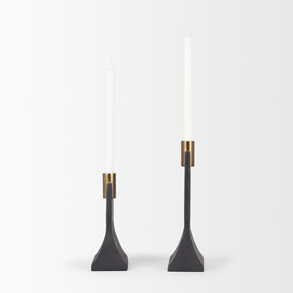 Mercana - Polli Matte Black w/ Brushed Gold Metal Taper Candleholders (Set of 2) - 70672 view 3