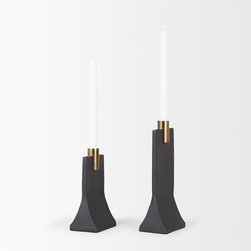 Mercana - Polli Matte Black w/ Brushed Gold Metal Taper Candleholders (Set of 2) - 70672 view 4