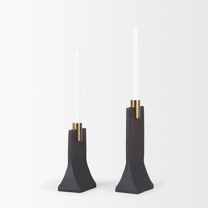 Mercana - Polli Matte Black w/ Brushed Gold Metal Taper Candleholders (Set of 2) - 70672 view 4