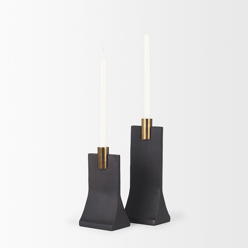 Mercana - Polli Matte Black w/ Brushed Gold Metal Taper Candleholders (Set of 2) - 70672 view 5