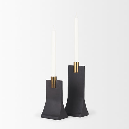 Mercana - Polli Matte Black w/ Brushed Gold Metal Taper Candleholders (Set of 2) - 70672 view 5