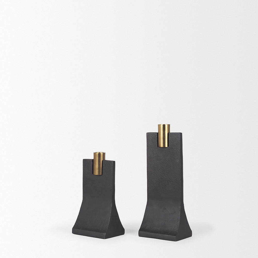 Mercana - Polli Matte Black w/ Brushed Gold Metal Taper Candleholders (Set of 2) - 70672 view 6