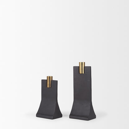 Mercana - Polli Matte Black w/ Brushed Gold Metal Taper Candleholders (Set of 2) - 70672 view 6