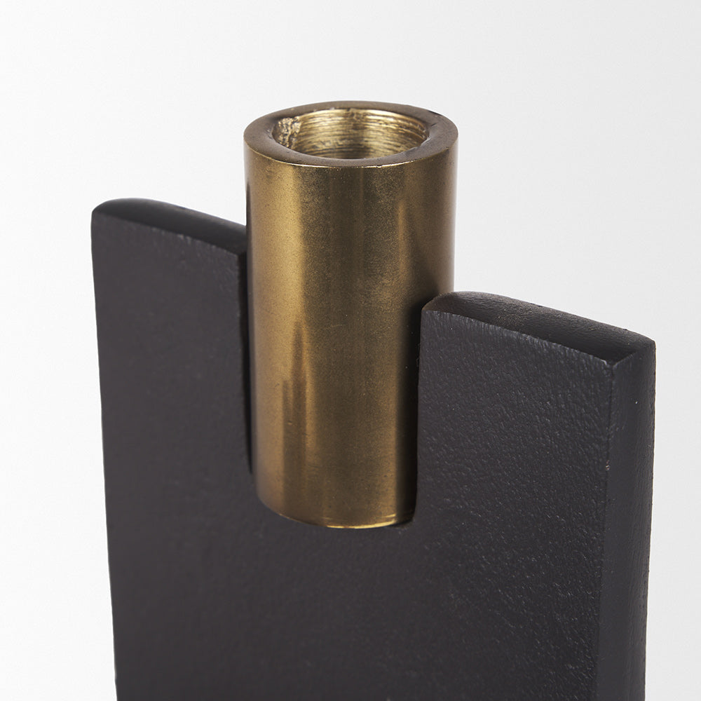 Mercana - Polli Matte Black w/ Brushed Gold Metal Taper Candleholders (Set of 2) - 70672 view 7