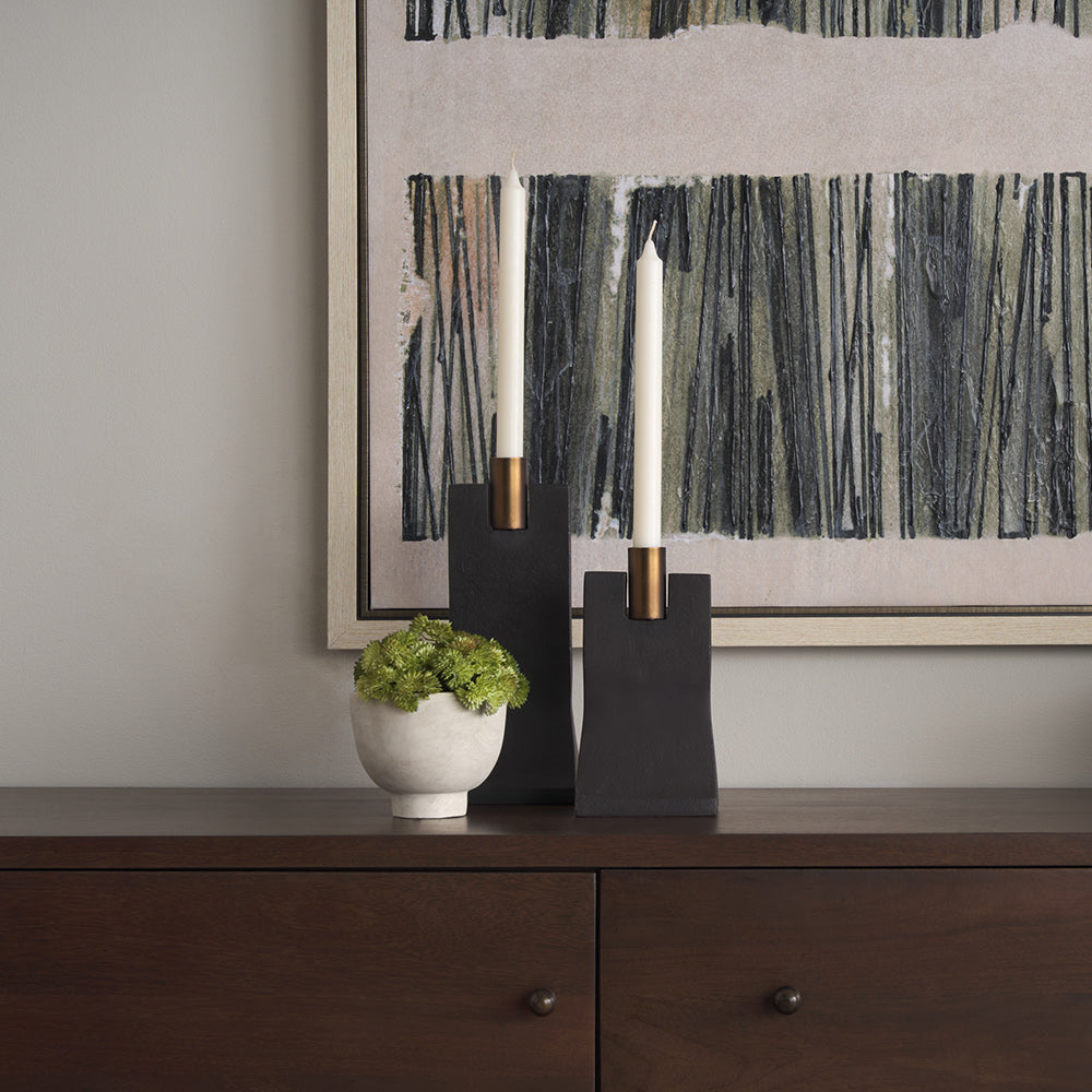 Mercana - Polli Matte Black w/ Brushed Gold Metal Taper Candleholders (Set of 2) - 70672 view 10