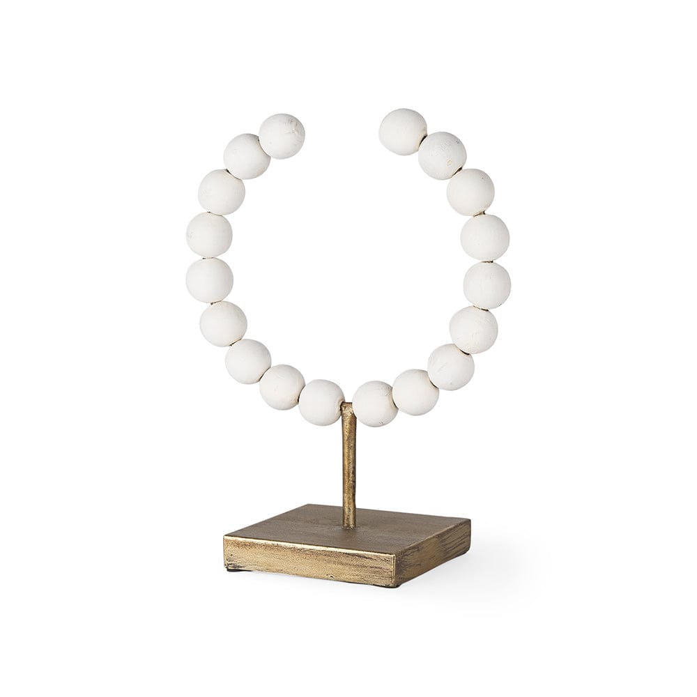 Mercana - Pontchartrain I Small 9L x 5W White Beaded Broken Sphere Decorative Object W/ Gold Base - 68680 view 1