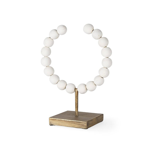 Mercana - Pontchartrain I Small 9L x 5W White Beaded Broken Sphere Decorative Object W/ Gold Base - 68680 view 1