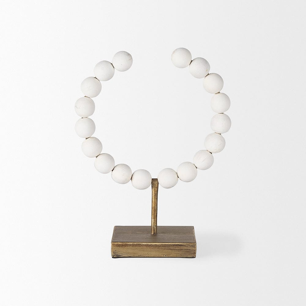 Mercana - Pontchartrain I Small 9L x 5W White Beaded Broken Sphere Decorative Object W/ Gold Base - 68680 view 2