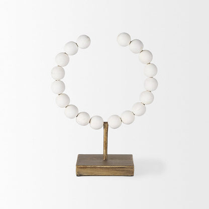 Mercana - Pontchartrain I Small 9L x 5W White Beaded Broken Sphere Decorative Object W/ Gold Base - 68680 view 2