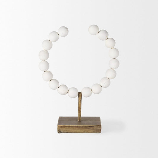 Mercana - Pontchartrain I Small 9L x 5W White Beaded Broken Sphere Decorative Object W/ Gold Base - 68680 view 2