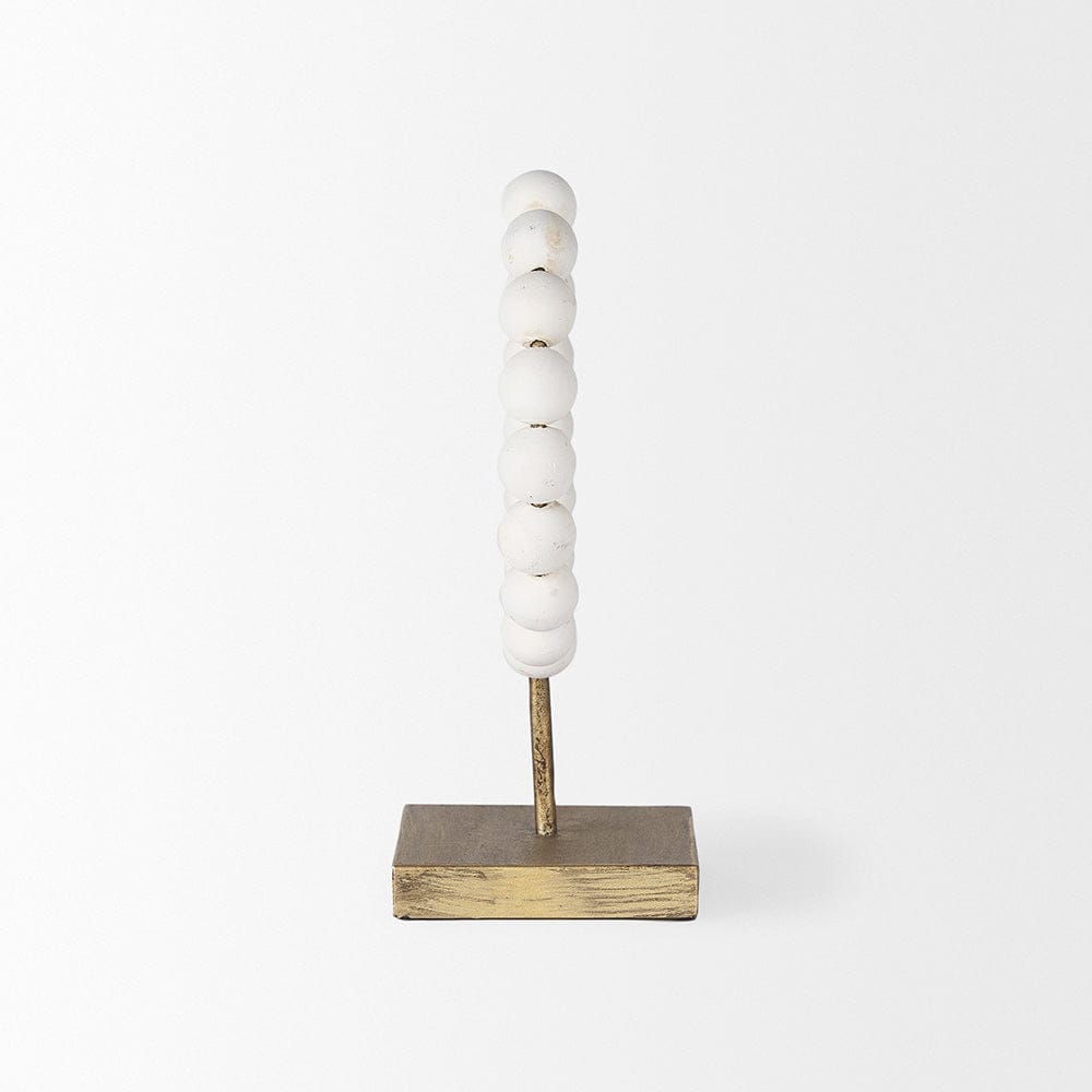 Mercana - Pontchartrain I Small 9L x 5W White Beaded Broken Sphere Decorative Object W/ Gold Base - 68680 view 3