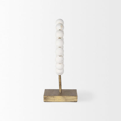 Mercana - Pontchartrain I Small 9L x 5W White Beaded Broken Sphere Decorative Object W/ Gold Base - 68680 view 3