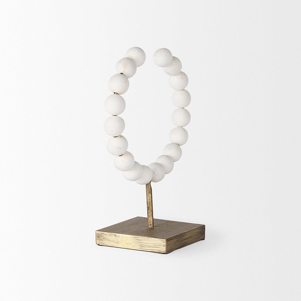 Mercana - Pontchartrain I Small 9L x 5W White Beaded Broken Sphere Decorative Object W/ Gold Base - 68680 view 4