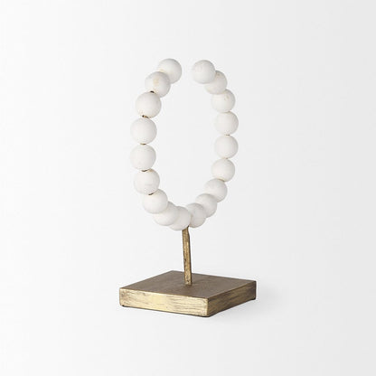 Mercana - Pontchartrain I Small 9L x 5W White Beaded Broken Sphere Decorative Object W/ Gold Base - 68680 view 4
