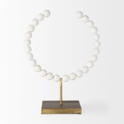 Mercana - Pontchartrain II Large 11L x 6W White Beaded Broken Sphere Decorative Object W/ Gold Base - 68681 view 2