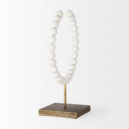 Mercana - Pontchartrain II Large 11L x 6W White Beaded Broken Sphere Decorative Object W/ Gold Base - 68681 view 4