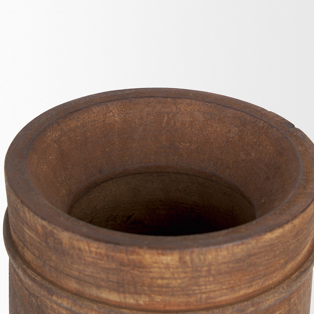 Mercana - Porta Large Medium Brown Reclaimed Wooden Pot - 70507 view 3