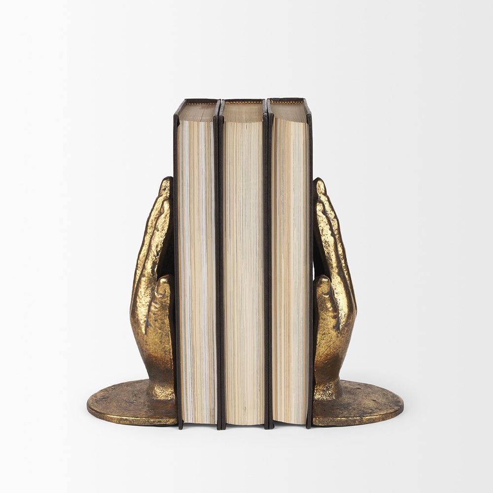 Mercana - Praying Hands Gold Cast Iron Book Ends - 70538 view 2