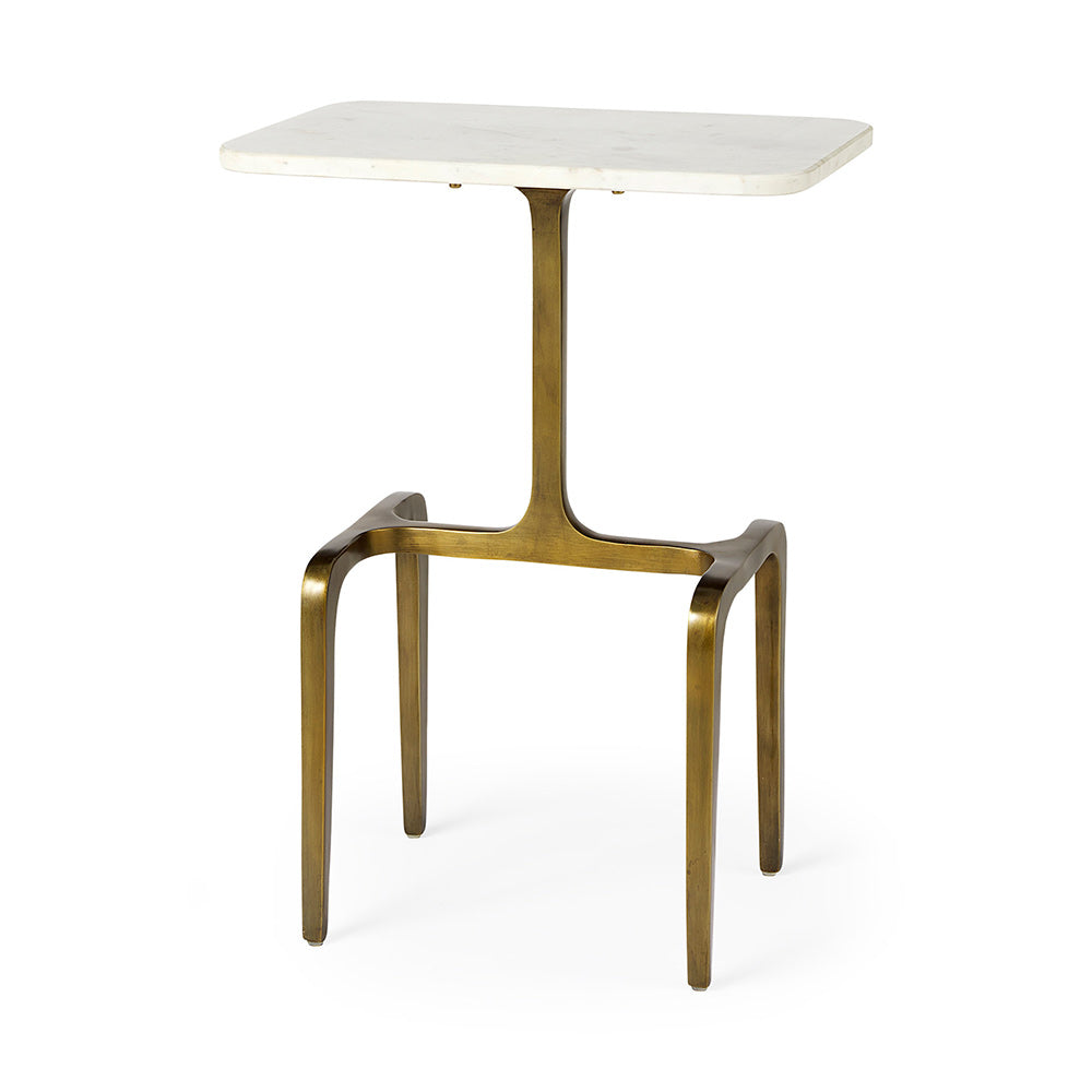 Mercana - Preston 17.3L x 11.3W x 22.8H White Marble Top W/Gold Metal Accent Table - 69672 view 1