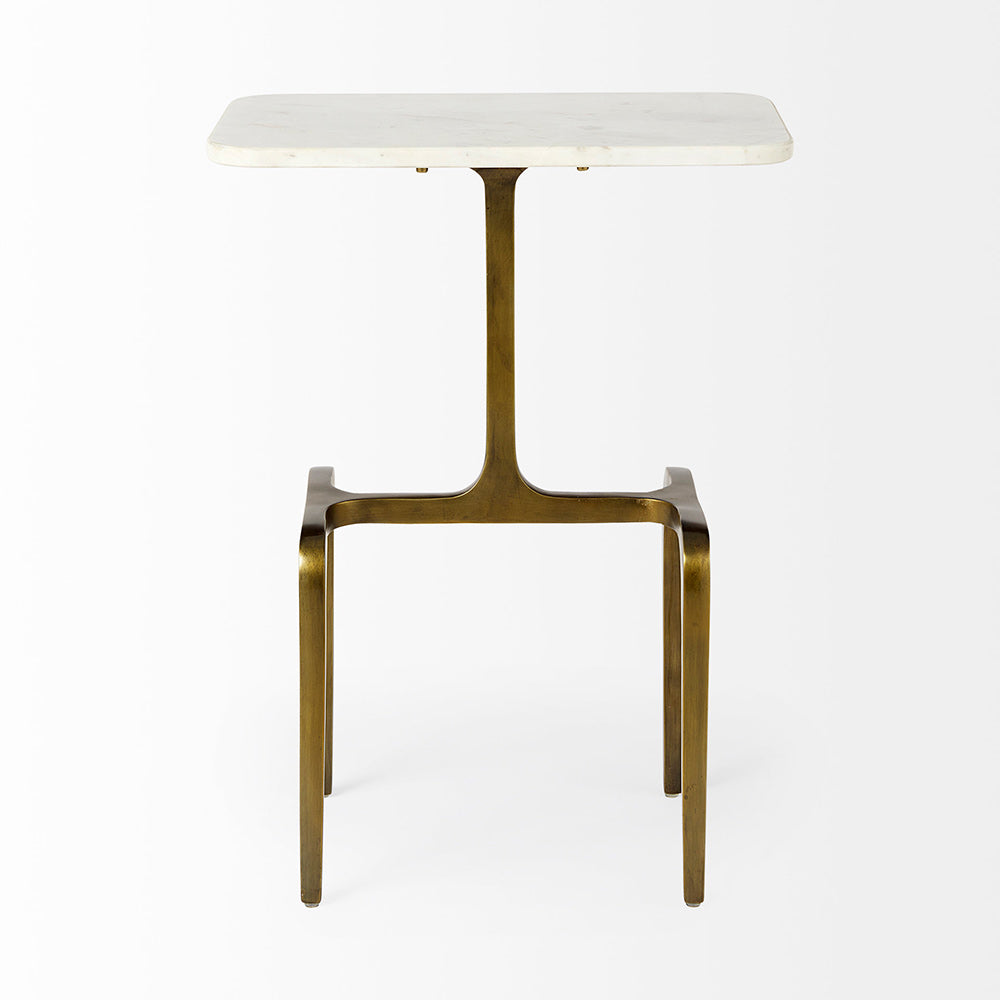 Mercana - Preston 17.3L x 11.3W x 22.8H White Marble Top W/Gold Metal Accent Table - 69672 view 2