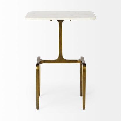 Mercana - Preston 17.3L x 11.3W x 22.8H White Marble Top W/Gold Metal Accent Table - 69672 view 2