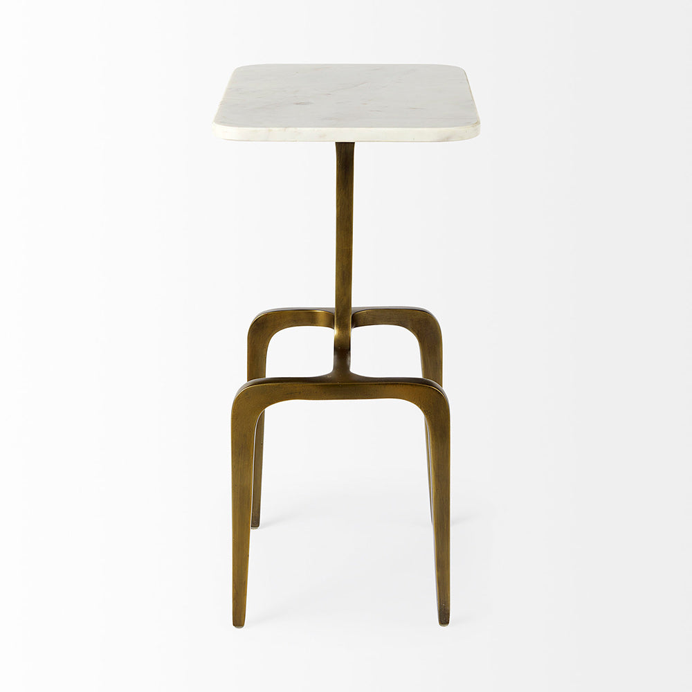 Mercana - Preston 17.3L x 11.3W x 22.8H White Marble Top W/Gold Metal Accent Table - 69672 view 3
