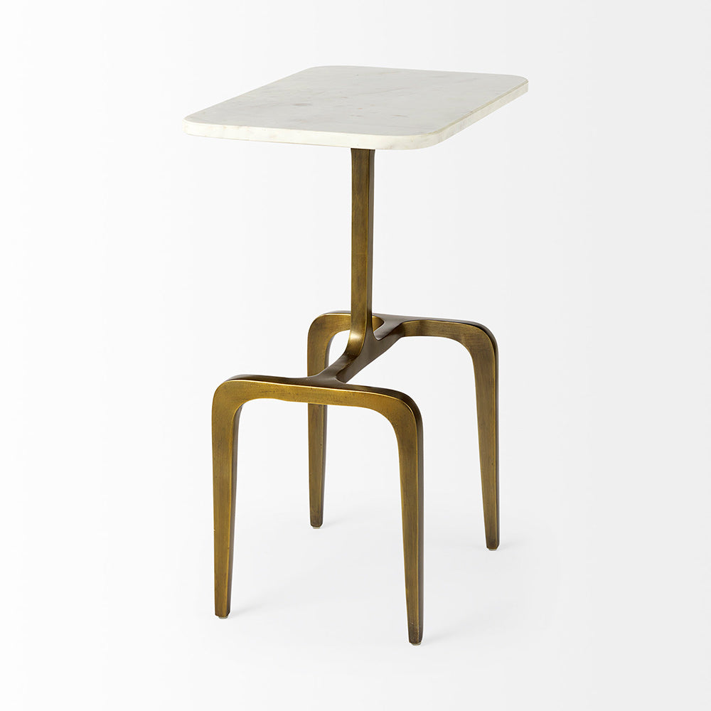 Mercana - Preston 17.3L x 11.3W x 22.8H White Marble Top W/Gold Metal Accent Table - 69672 view 4