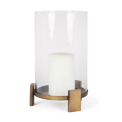 Mercana - Price Large Antiqued Gold Metal w/ Glass Hurricane Candle Holder - 70678 view 1