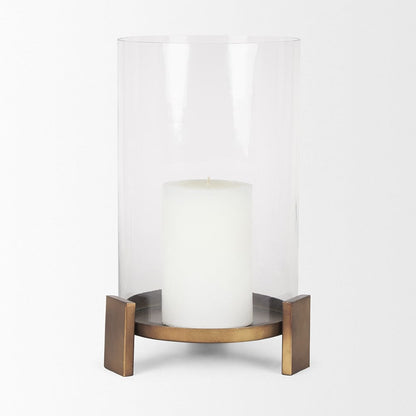 Mercana - Price Large Antiqued Gold Metal w/ Glass Hurricane Candle Holder - 70678 view 4