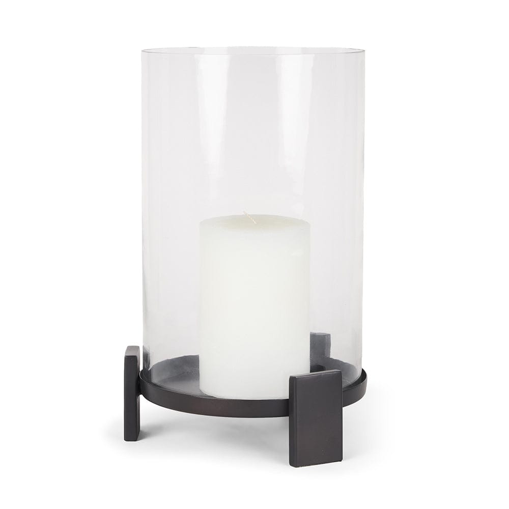 Mercana - Price Large Matte Black Metal w/ Glass Hurricane Candle Holder - 70676 view 1