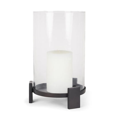 Mercana - Price Large Matte Black Metal w/ Glass Hurricane Candle Holder - 70676 view 1