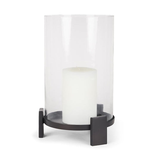 Mercana - Price Large Matte Black Metal w/ Glass Hurricane Candle Holder - 70676 view 1