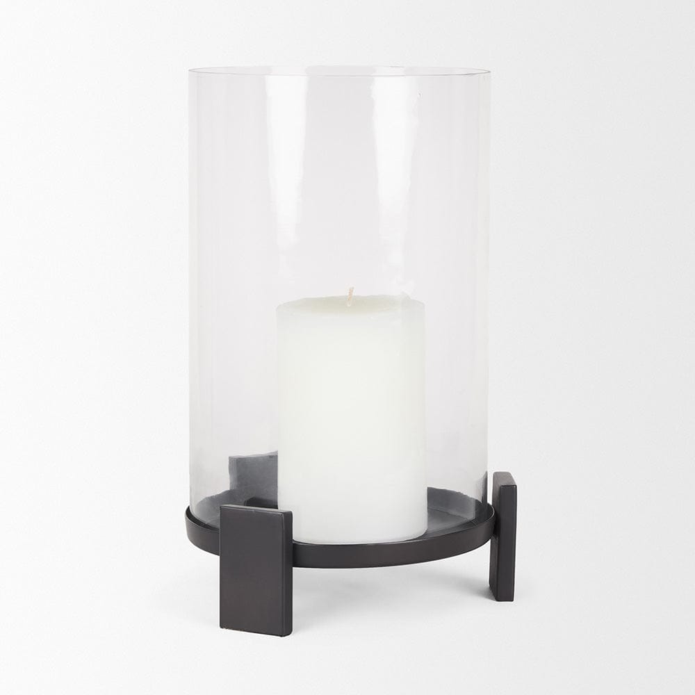 Mercana - Price Large Matte Black Metal w/ Glass Hurricane Candle Holder - 70676 view 6
