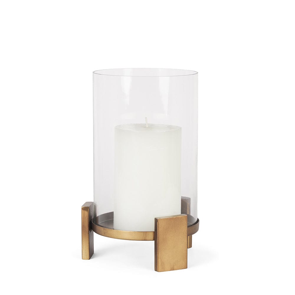 Mercana - Price Small Antiqued Gold Metal w/ Glass Hurricane Candle Holder - 70679 view 1