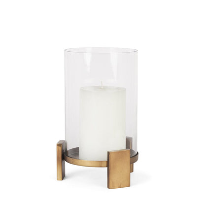 Mercana - Price Small Antiqued Gold Metal w/ Glass Hurricane Candle Holder - 70679 view 1