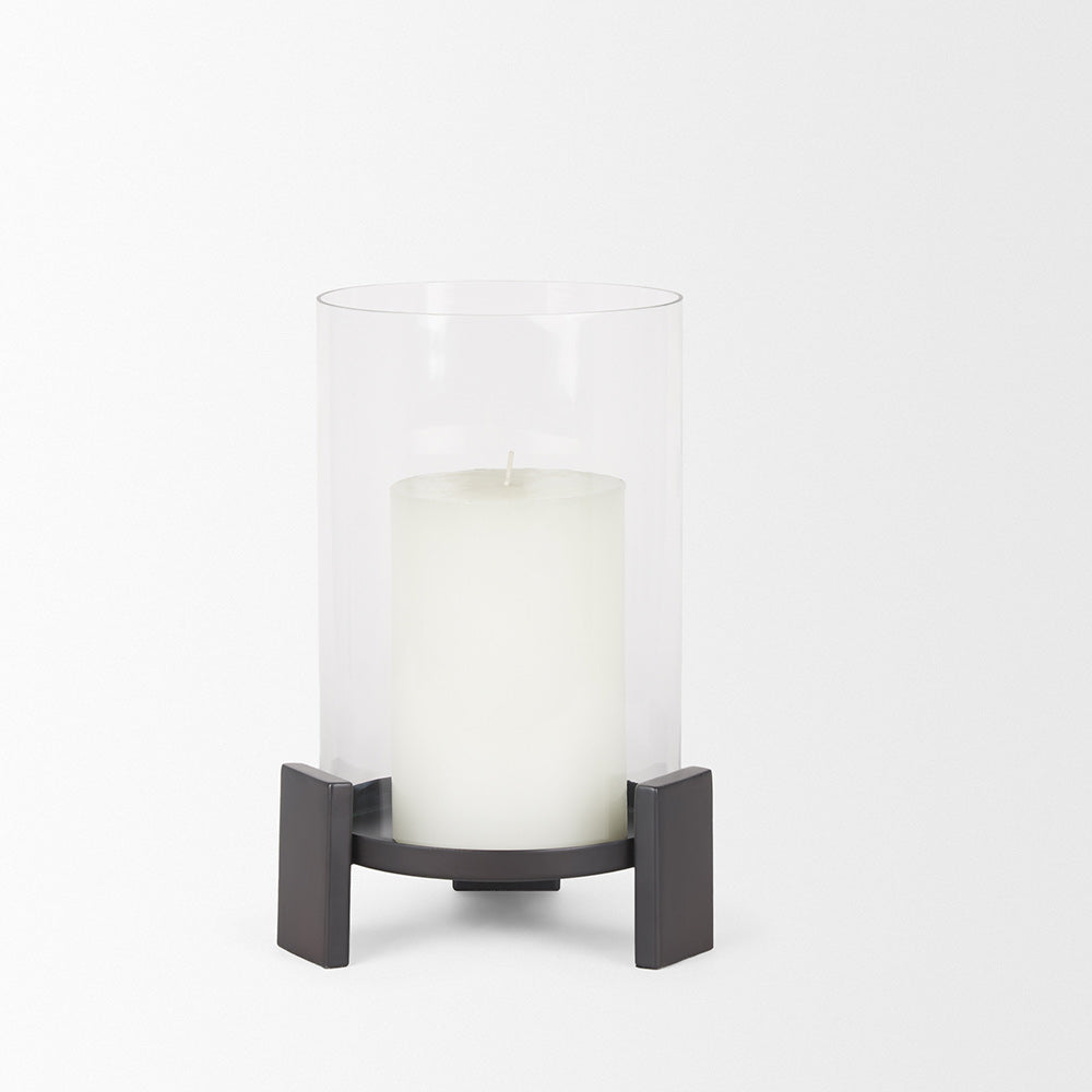 Mercana - Price Small Matte Black Metal w/ Glass Hurricane Candle Holder - 70677 view 2
