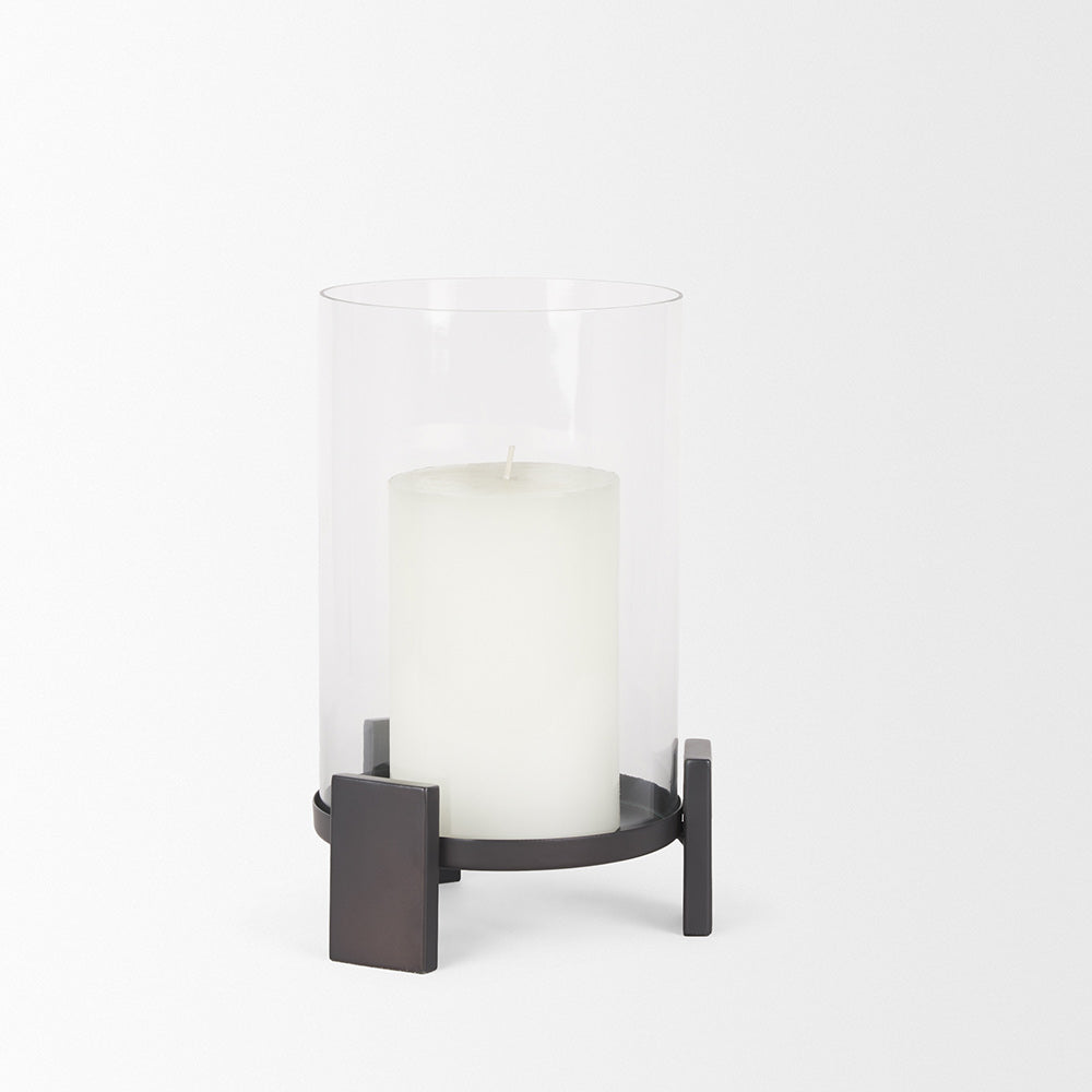 Mercana - Price Small Matte Black Metal w/ Glass Hurricane Candle Holder - 70677 view 4