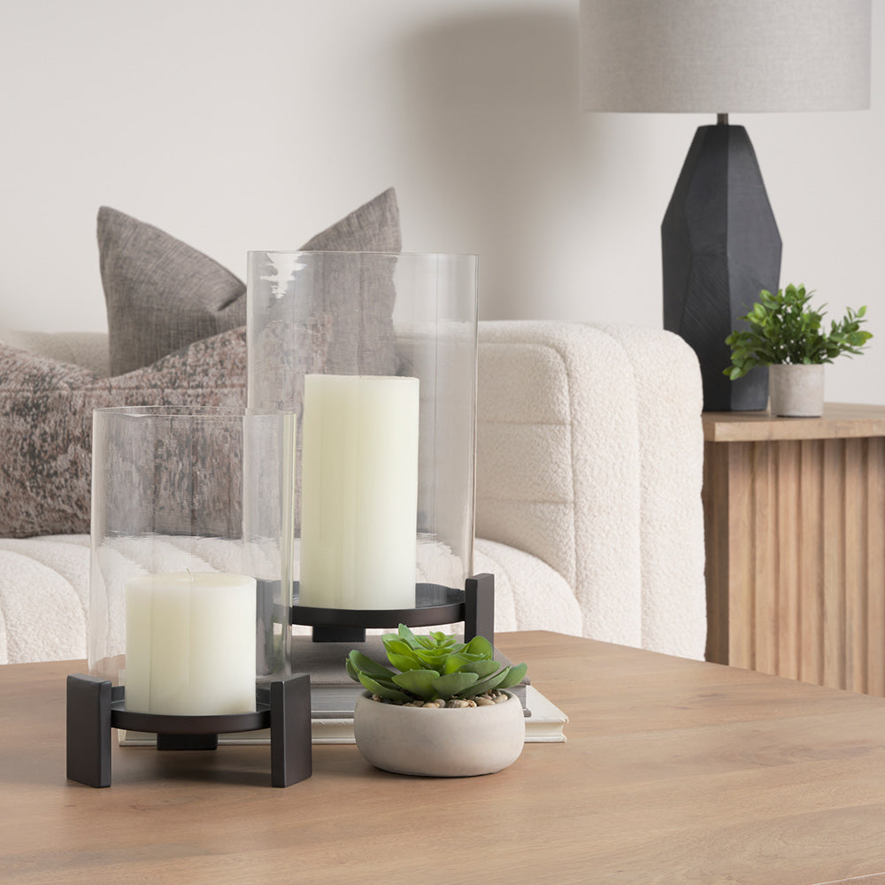 Mercana - Price Small Matte Black Metal w/ Glass Hurricane Candle Holder - 70677 view 9