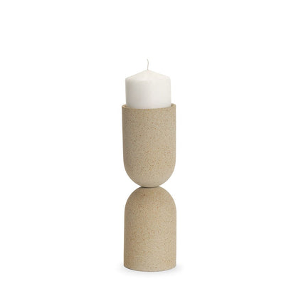 Mercana - Qamra Medium Beige Textured Metal Pillar Candle Holder Candle Holder - 70711 view 1